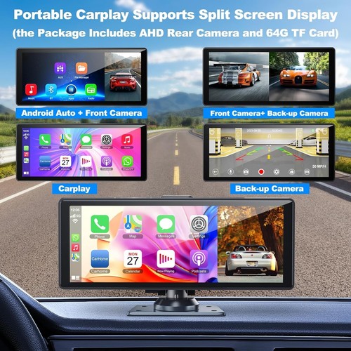 10,26" Touchscreen 4K Dash Cam GPS Tragbar Kabellos Apple CarPlay Android BT - Bild 7 von 11