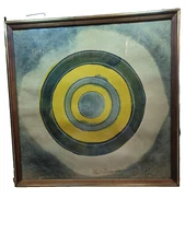 VTG Paul Richards Circle Serigraph Watergraph YELLOW Green Brown Framed x  21X21
