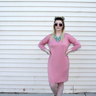 NWT Dusty Rose Pink Quarter Sleeve Knee Length Dress Comfy Solid Size Medium Med