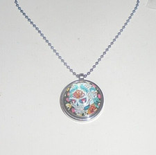 Sugar Skull Locket Glass Pendant Chain Charm Relic Memory Ash Urn Love Keepsake