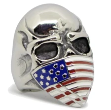Stars & Strips Flag Skull Ring Large Stainless Sz 7,8,9,10,11,12,13,14,15 