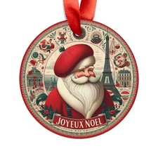 Joyeux Noel, French Santa, France Inspired, Personalized Round Acrylic Ornament