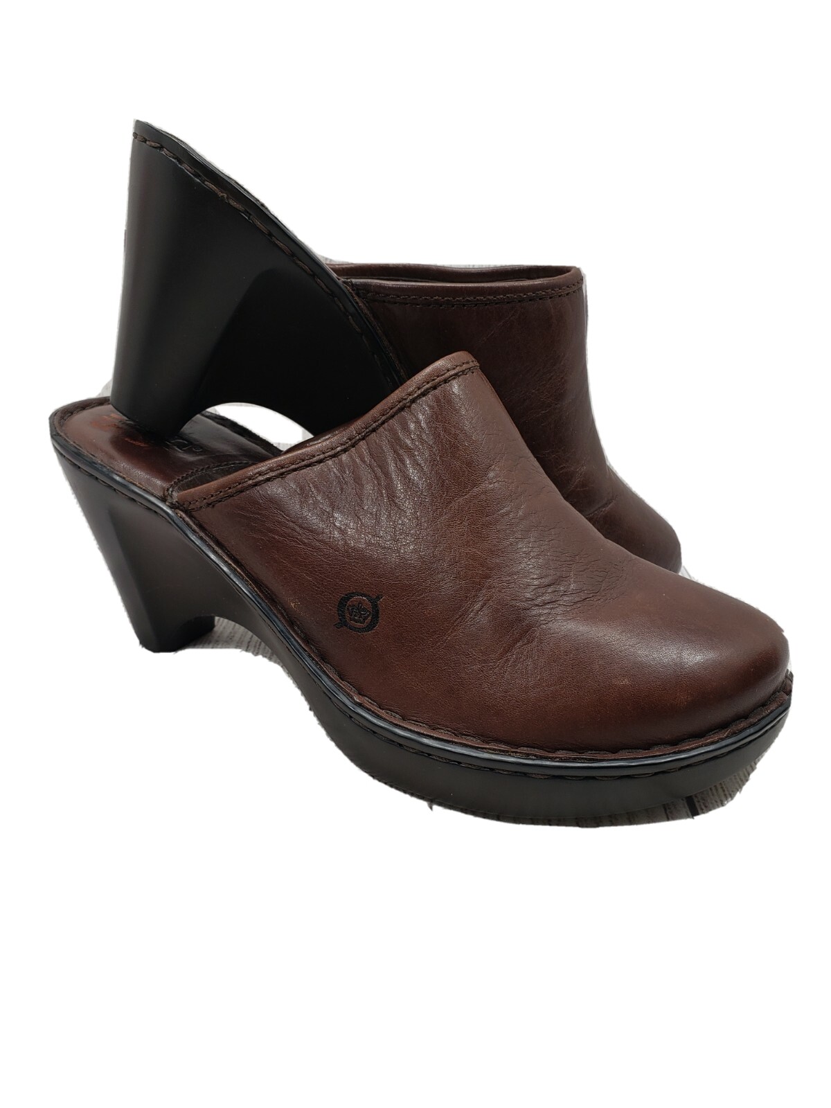 Born Shoes Women's Mules Clogs Platform 3 Wedge Brown Leather Sz 8M/39  Euro | eBay