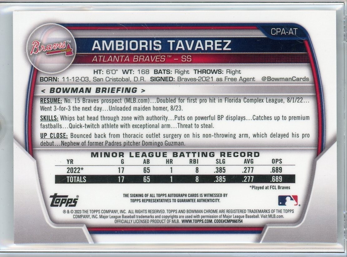 2023 Bowman Ambioris Tavarez Auto (/299) Speckle Refractor CPAAT