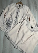 John Meyer Light Pink Green Floral Embroidered Jacket & Vest Set Sz 20W