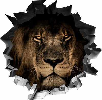BLACK LABEL GRAFX Wandtattoo Aufkleber WallArtML 053 Mauerloch Löwe 3D