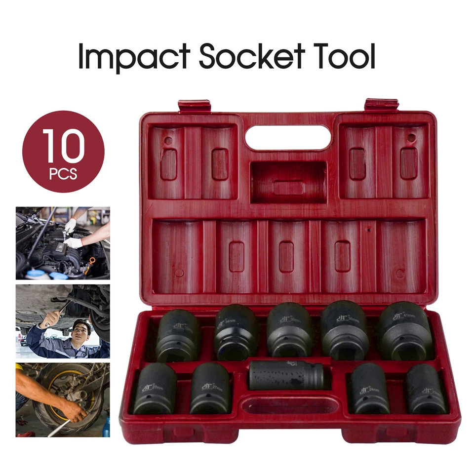 10Pcs 3/4'' Drive Deep Impact Socket Tool Set 80mm Length tool set 22-41mm