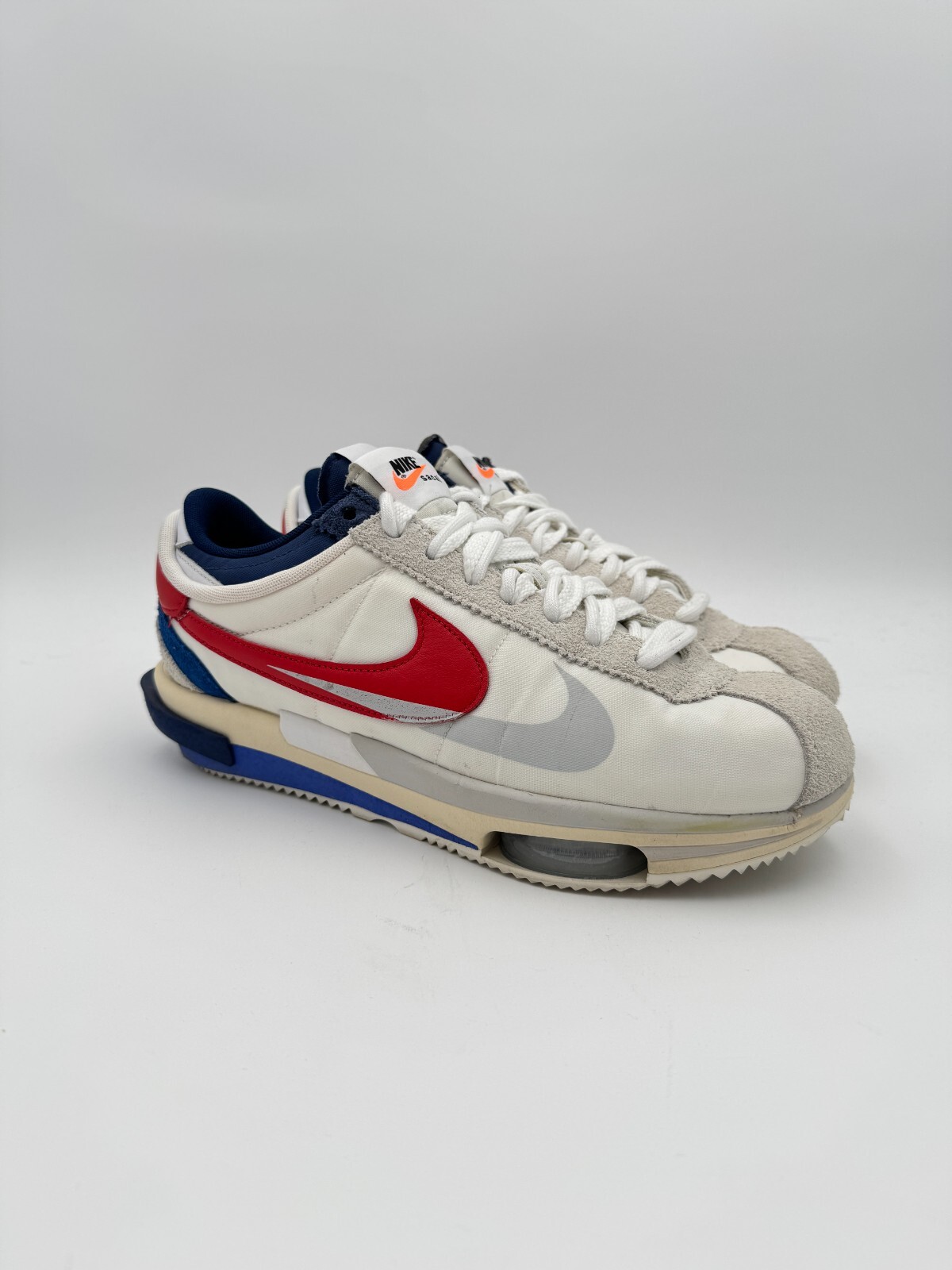 Taglia 10 Sacai x Nike Zoom Cortez 4.0 SP Bianco Blu Rosso Forrest Gump