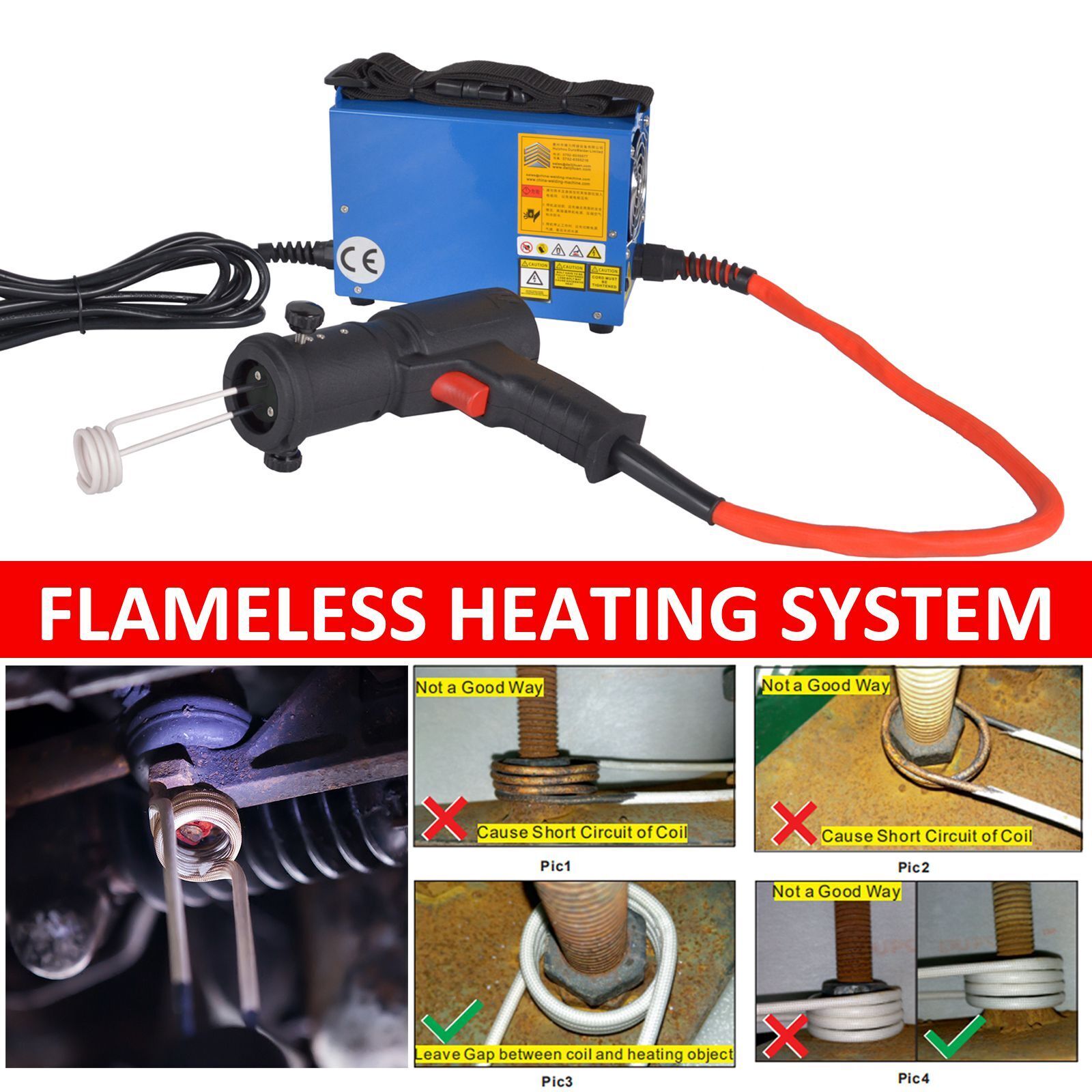 1500W Magnetic Induction Heater Kit Automotive Flameless Bolt Heat Tool W/ coils