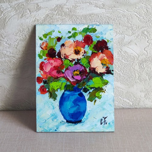 Pintura al óleo original Rosa flores abstractas arte floral naturaleza muerta 7*5 pulgadas - Imagen 8 de 12