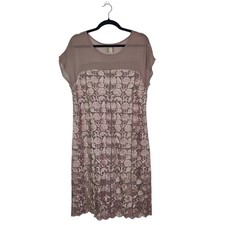 Sundance Angelica Sheer Taupe Romantic Floral Embroidered Shift Dress Medium