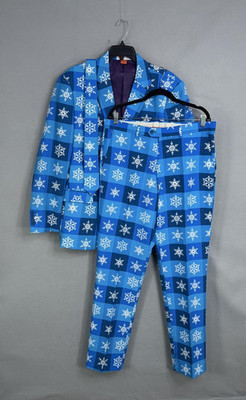 OppoSuits Suit 3 Piece Mens 44 Blue Snowflake Christmas Holiday Party Funny