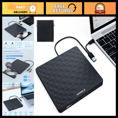 External CD DVD Drive, USB 3.0 Type-C Ultra Slim Portable CD/DVD +/-RW Burner fo