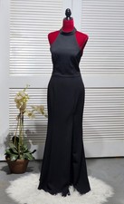 BHLDN Women's Black Crepe Serephina Open Back Slit Maxi Dress Size 12 2806