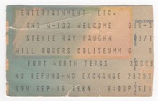 Stevie Ray Vaughan 9/16/84 Ft Worth TX Will Rogers Coliseum RARE Ticket Stub