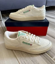 Reebok Men's Club C 85 Vintage Sneaker Shoes - Ivory Chalk Green Leather DV6434