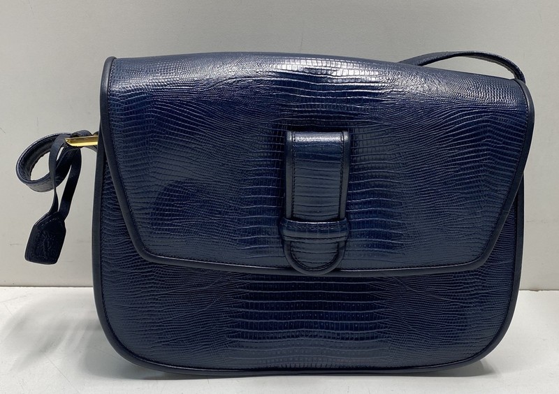 Vintage 80s Anne Klein for Calderon Navy Lizard Embossed Shoulder Bag
