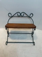 Vintage Towel Rack Shelf -Rustic Country Style Wood Metal Wall Primitive 13 x 12