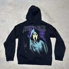 GHOST FACE SCREAM Hoodie Black White Size Medium Hooded Double Sided Graphic