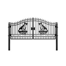 Geatbear 14 7FT Heavy-Duty Dog Pattern Dual Swing Steel Driveway Gate with Posts
