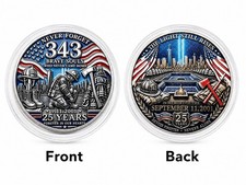9/11 25th Anniversary 343 Firefighters Memorial Commemorative Coin 3D Relief New