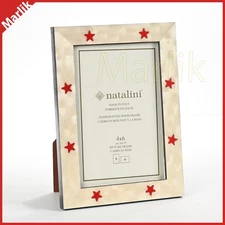 Natalini Handmade Italian Wooden Frame 4x6", Ivory/Red, Star Pattern, NEW