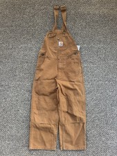 Carhartt Duck Washed Brown Bib Overalls Kids Size 6 Double Knees Farmer Workwear