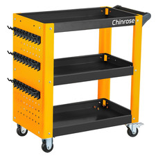 3-Tier Rolling Tool Cart with Pegboard - Garage  Workshop Organizer Black/Yell