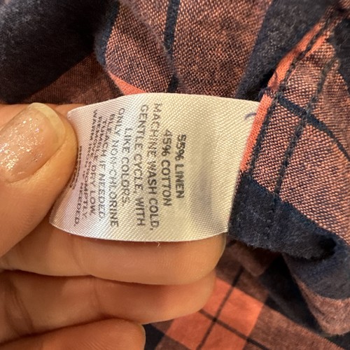 Camicia 1901 slim fit misto lino manica lunga con bottoni taglia XL arancione blu a quadri - Foto 5 di 6