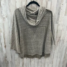 Olive & Oak Tan Heathered Cowl Neck Pancho Top