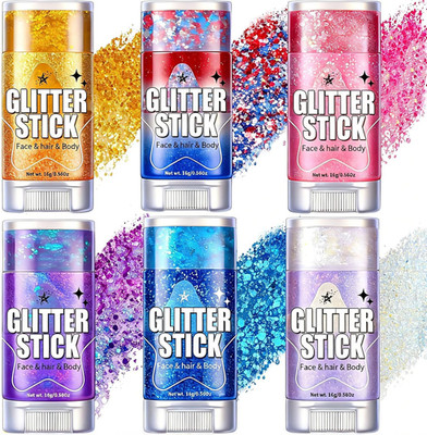 AROIC Body Glitter Stick- 6 Pack Patriotic Red White and Blue Face& Hair Glitter