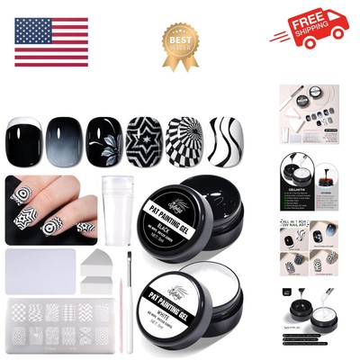 Nail Art Stamping Polish, 2Pcs Ombre Gel Polish Black&White, Gradient Pat Pai...