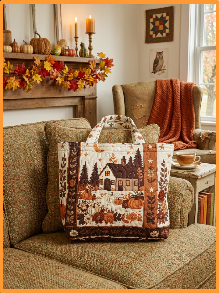 125, Fall Autumn Pumpkin Bag, Purse, Tote, Satchel, School, Grocery, Shopping