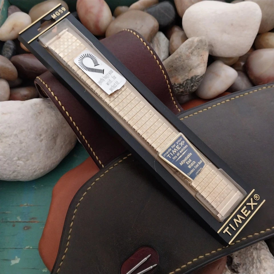 Correa de reloj Timex tono oro amarillo 16 mm 18 mm 20 mm expansión años 70 sin usar Foto 2 de 4