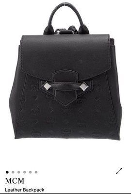 MCM Black Backpack Silver-Tone Hardware Studded Accents Adjustable Straps Women