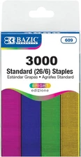 BAZIC 26/6 Metallic Staples, 3000-Pack, Assorted Colors