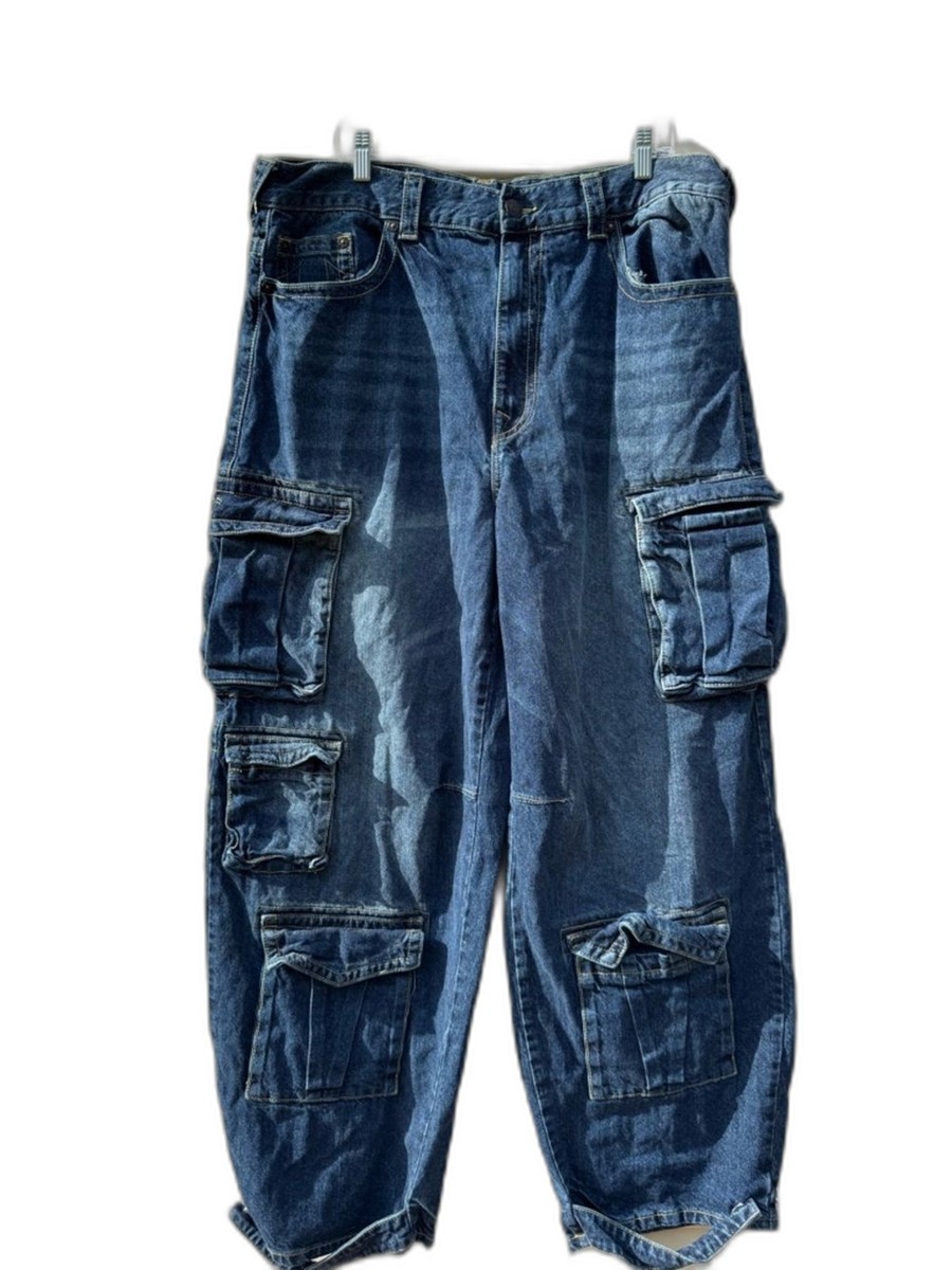 True Religion Baggy Multi Pocket Cargo Jeans Men's Size 40 Blue