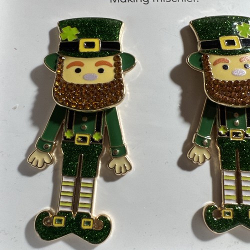 New Baublebar Leprechaun Figural Tiny Trickster Dangle Earrings 2" Moving Head - Picture 2 of 3