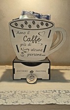 Portacialde Tazzona Con Cassetto X zucchero e palette Realizzato in legno