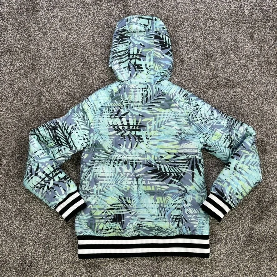 Obermeyer Blue Perl Down Anorak Insulator Hooded Jacket Tropical Leaf Medium - Image 2 of 4