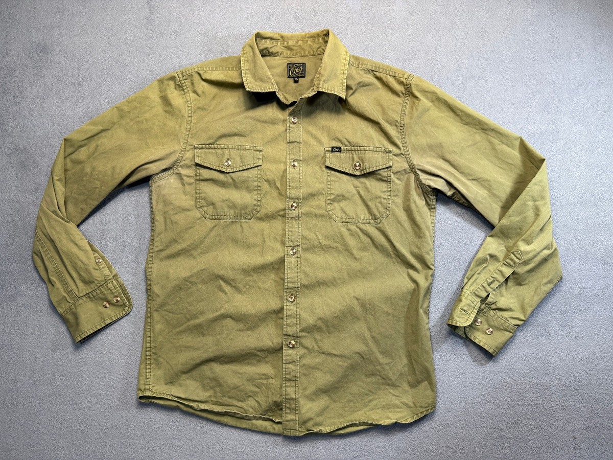 obey dress shirt Men's Button Up Shirts beige button fastening short sleeves classic collar Obey Men's Bigwig Denim Shirt