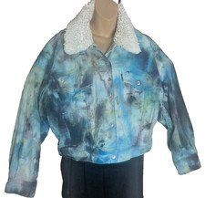 Levi's Corduroy Hand Tie Dyed Lined Cropped Trucker Jacket Women’s SZ L READ