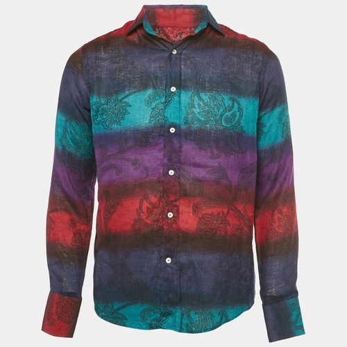 Etro Multicolor Paisley Print Linen Shirt S
