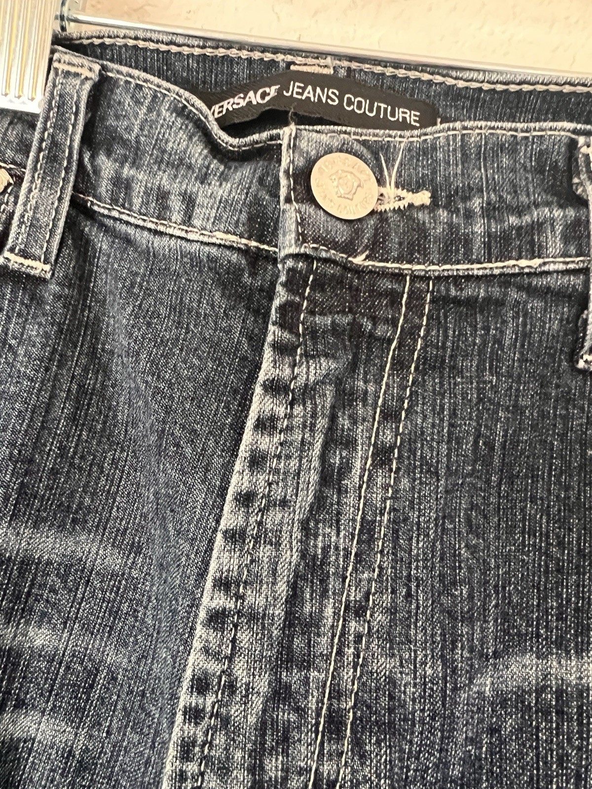 Versace Jeans Couture Women's Blue Wash Denim Jeans Classic Boot Cut Whisker y2k image 8