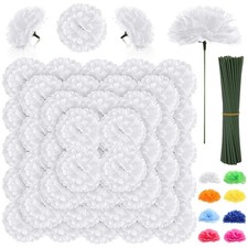 108pcs Carnation Head Flowers with Stem - White Artificial Flowers Carnation ...