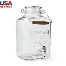 Glass Beverage Dispenser 2 Gallon W/ Clamp Lid Steel Handle & Plastic Spigot New
