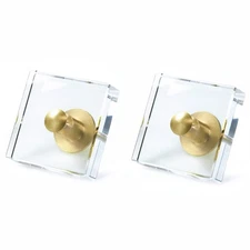 2 Pack Acrylic Knobs Large Size Crystal Brass Drawer Pull Clear Cabinet Handl...