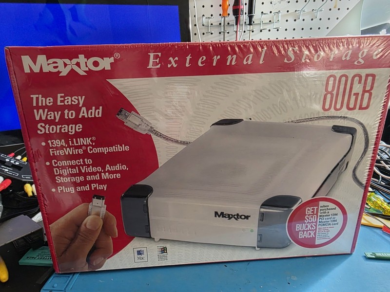 Sealed Maxtor 80GB External Storage FireWire IEEE 1394 i.LINK – Vintage Early...