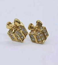 Avon Earrings Sparkle Rhinestone Gold Tone Christmas Present Pierced .75 in