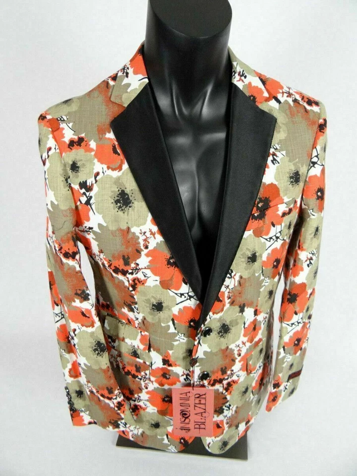 Mens INSOMNIA MANZINI Entertainer Sport Jacket Blazer Linen Orange Florals - Image 2 of 4